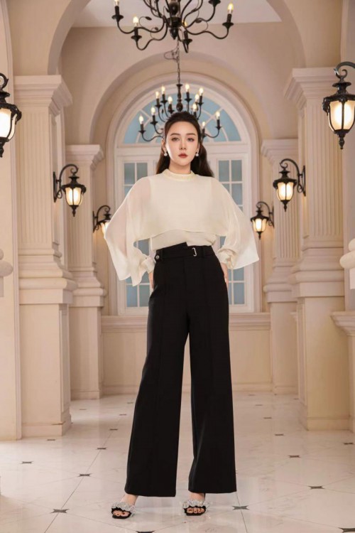 Ivory Grace Pleated Blouse Midnight Flow Palazzo Pants